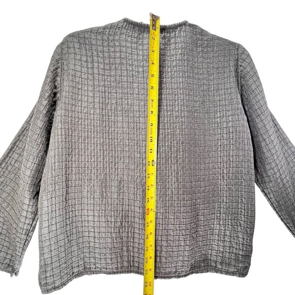 Eileen Fisher XS Jacket Textured Silk Linen Olive Green Mandarin Collar Buttons - Picture 11 of 11